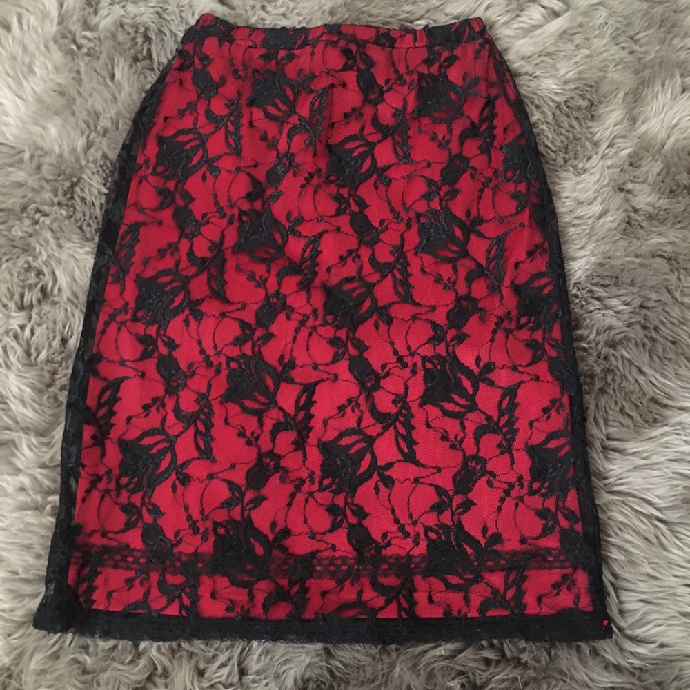 Rampage Brand Pencil Skirt With Black Lace Overlay